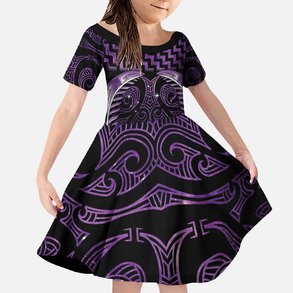 Purple Matariki New Zealand Family Matching Tank Maxi Dress and Hawaiian Shirt Maori Poutama Galaxy Vibes