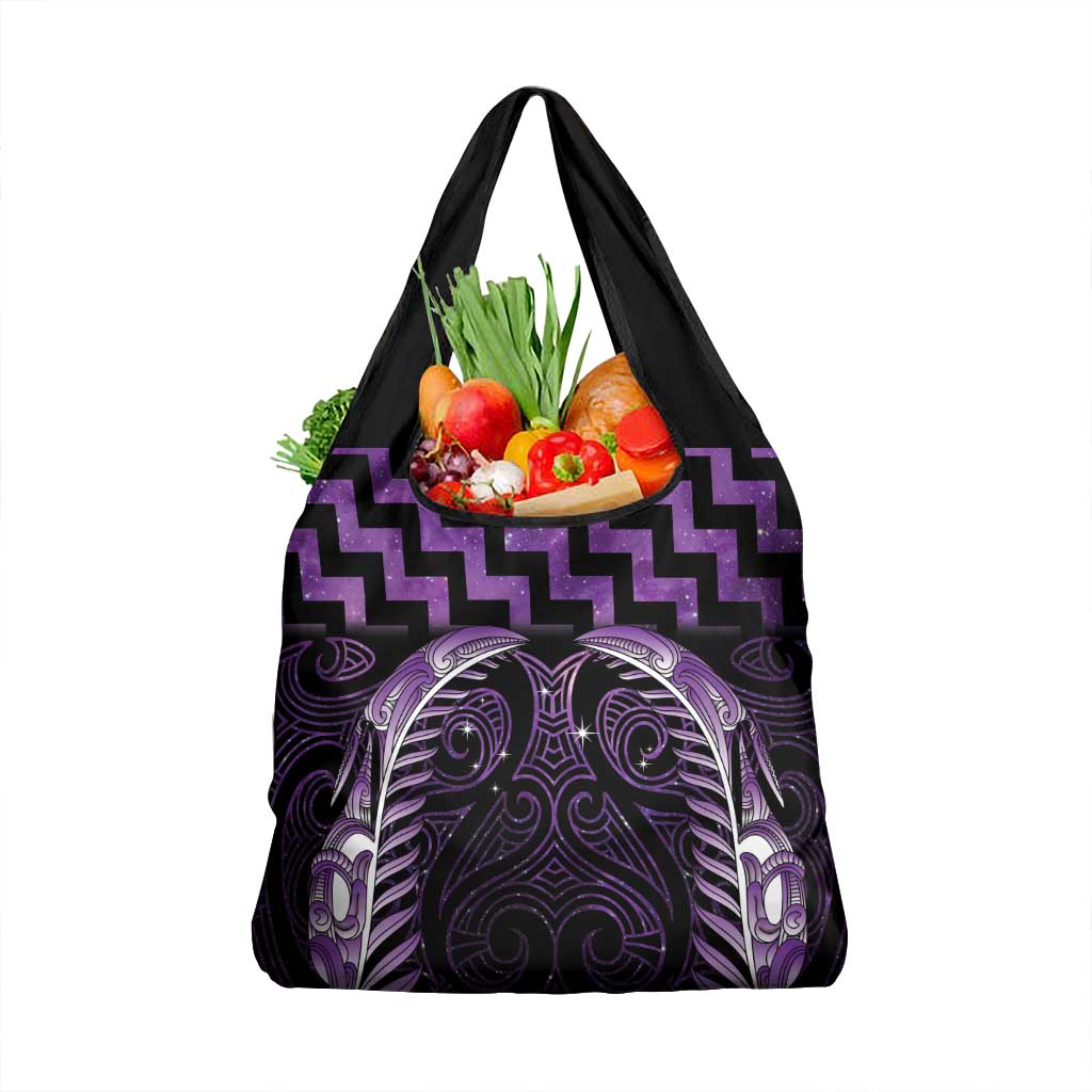 Purple Matariki New Zealand Grocery Bag Maori Poutama Galaxy Vibes