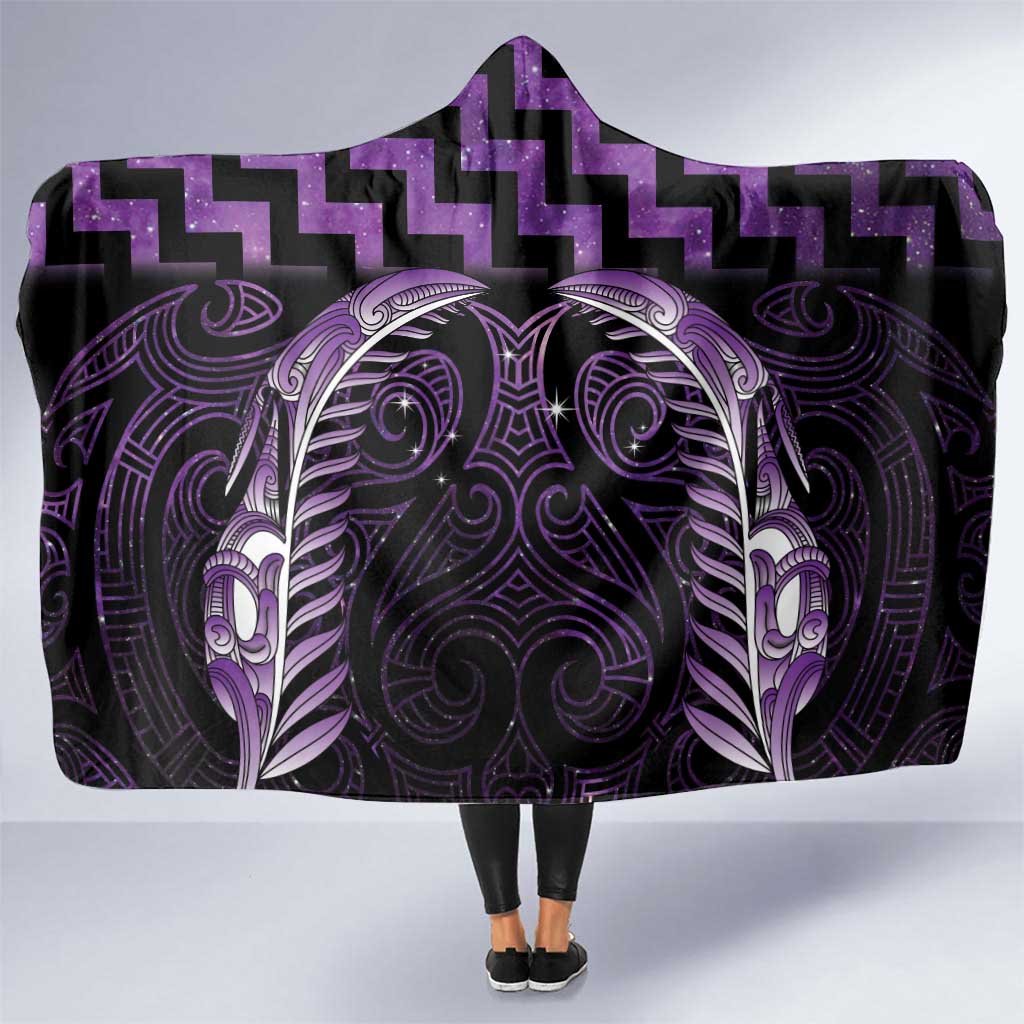 Purple Matariki New Zealand Hooded Blanket Maori Poutama Galaxy Vibes
