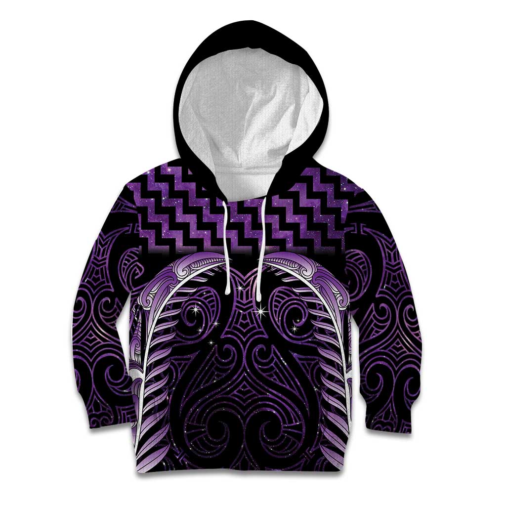 Purple Matariki New Zealand Kid Hoodie Maori Poutama Galaxy Vibes