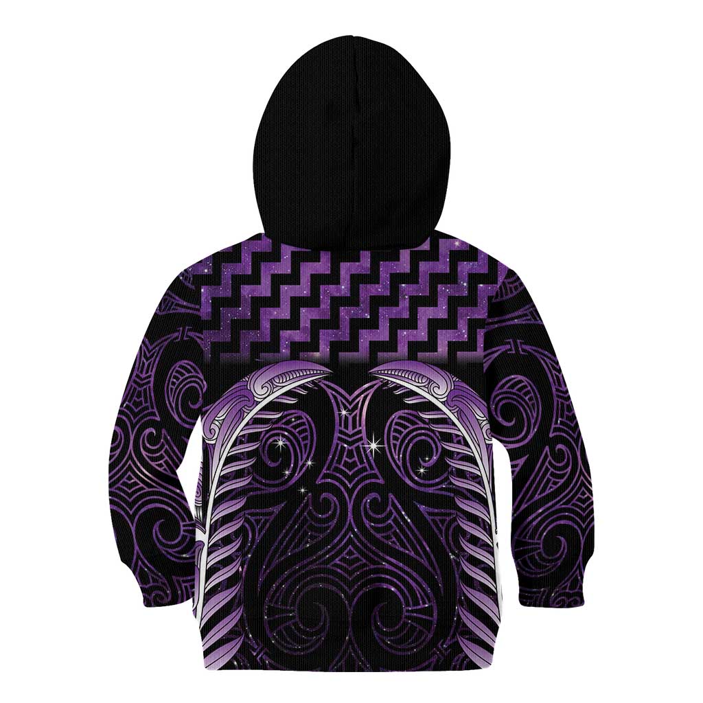 Purple Matariki New Zealand Kid Hoodie Maori Poutama Galaxy Vibes