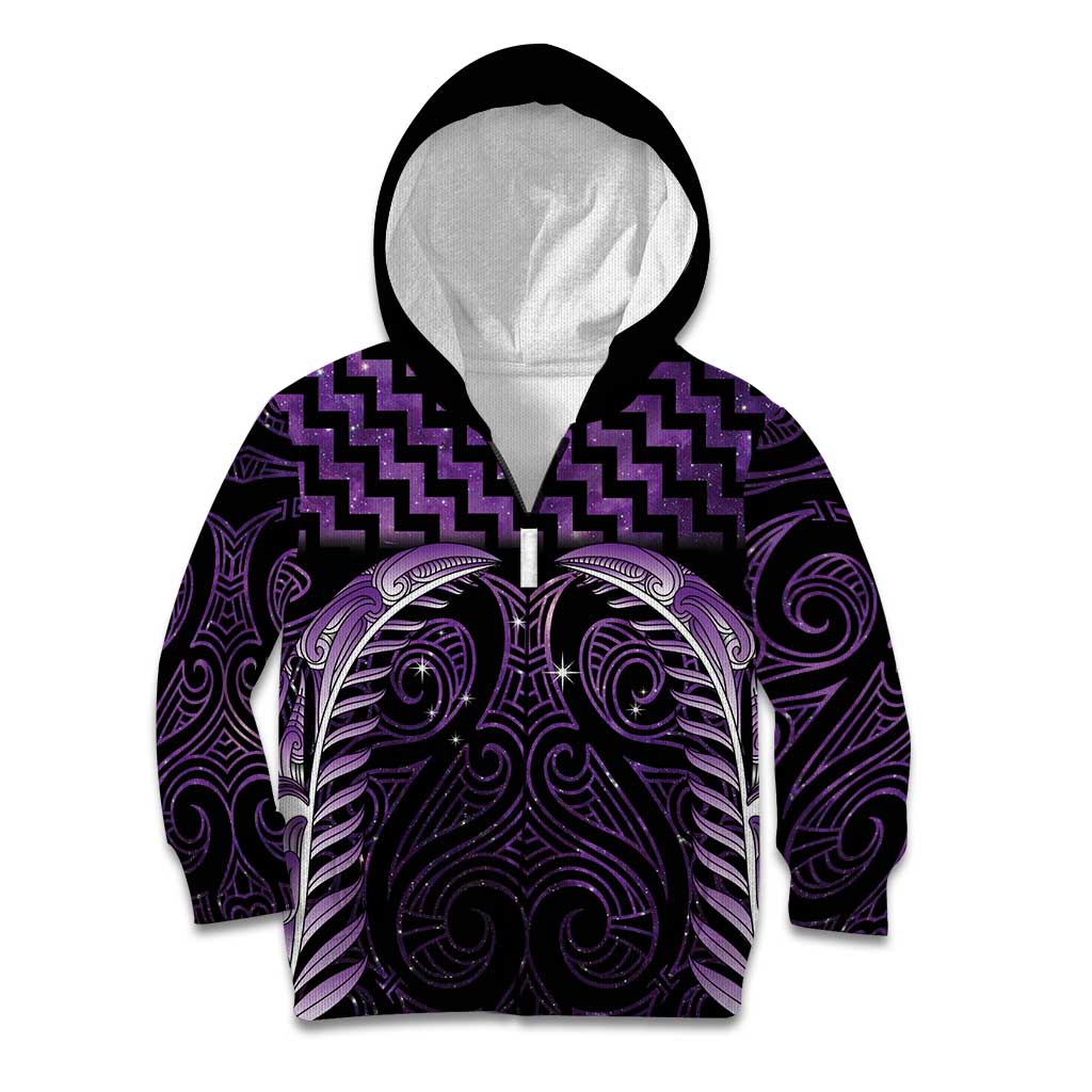 Purple Matariki New Zealand Kid Hoodie Maori Poutama Galaxy Vibes