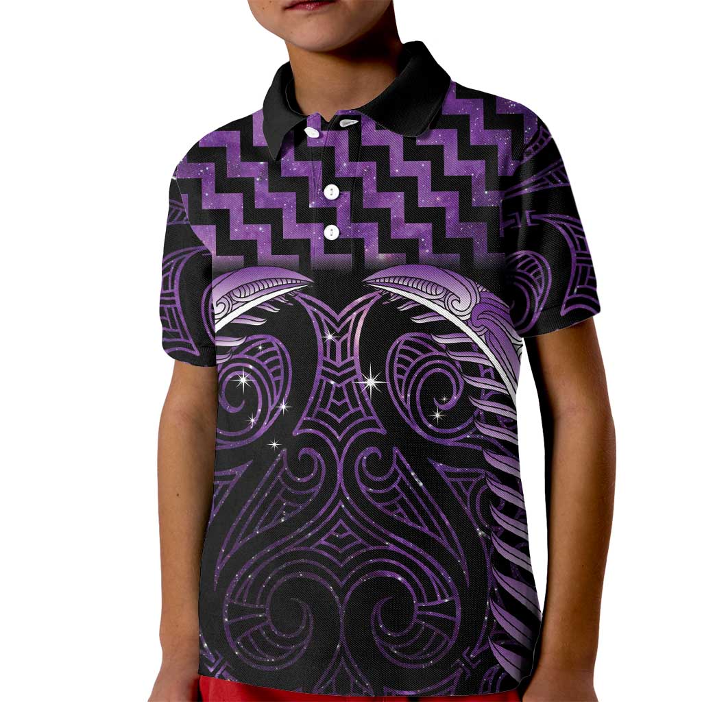 Purple Matariki New Zealand Kid Polo Shirt Maori Poutama Galaxy Vibes