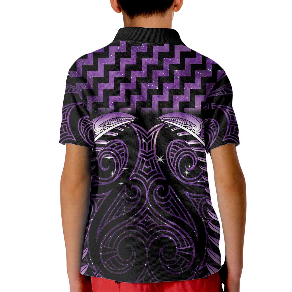Purple Matariki New Zealand Kid Polo Shirt Maori Poutama Galaxy Vibes