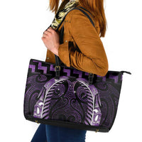 Purple Matariki New Zealand Leather Tote Bag Maori Poutama Galaxy Vibes
