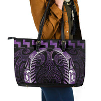 Purple Matariki New Zealand Leather Tote Bag Maori Poutama Galaxy Vibes