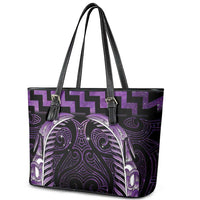 Purple Matariki New Zealand Leather Tote Bag Maori Poutama Galaxy Vibes