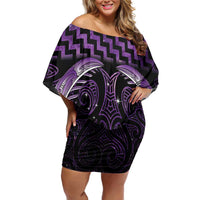 Purple Matariki New Zealand Off Shoulder Short Dress Maori Poutama Galaxy Vibes