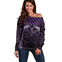 Purple Matariki New Zealand Off Shoulder Sweater Maori Poutama Galaxy Vibes