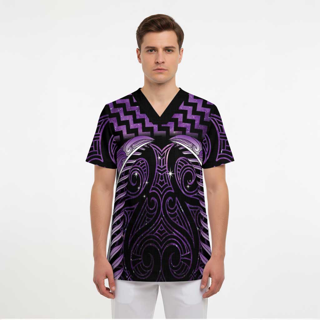 Purple Matariki New Zealand Scrub Top Maori Poutama Galaxy Vibes - Polynesian Pride