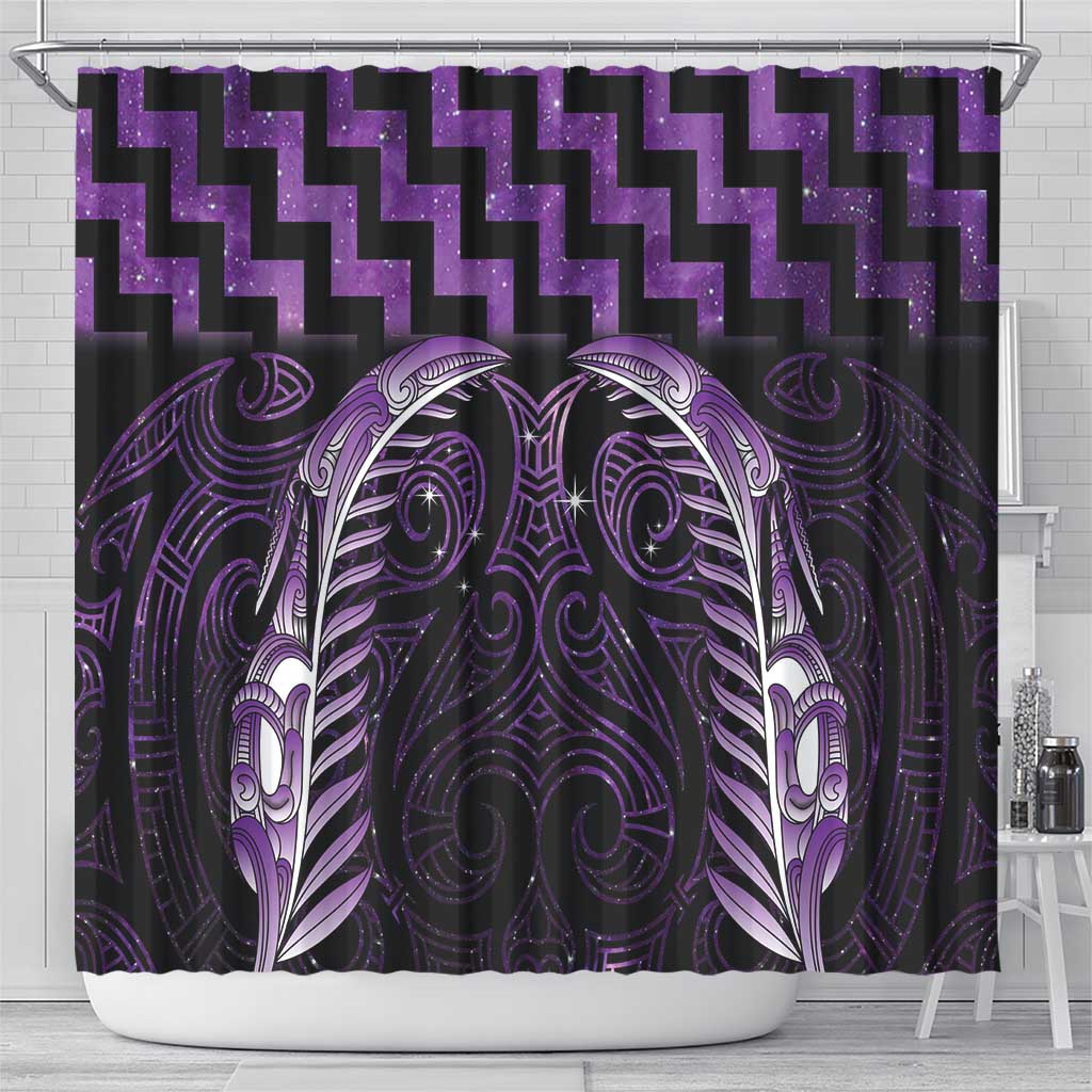 Purple Matariki New Zealand Shower Curtain Maori Poutama Galaxy Vibes