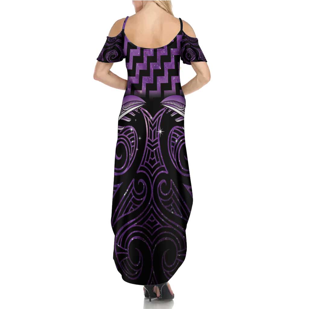 Purple Matariki New Zealand Summer Maxi Dress Maori Poutama Galaxy Vibes