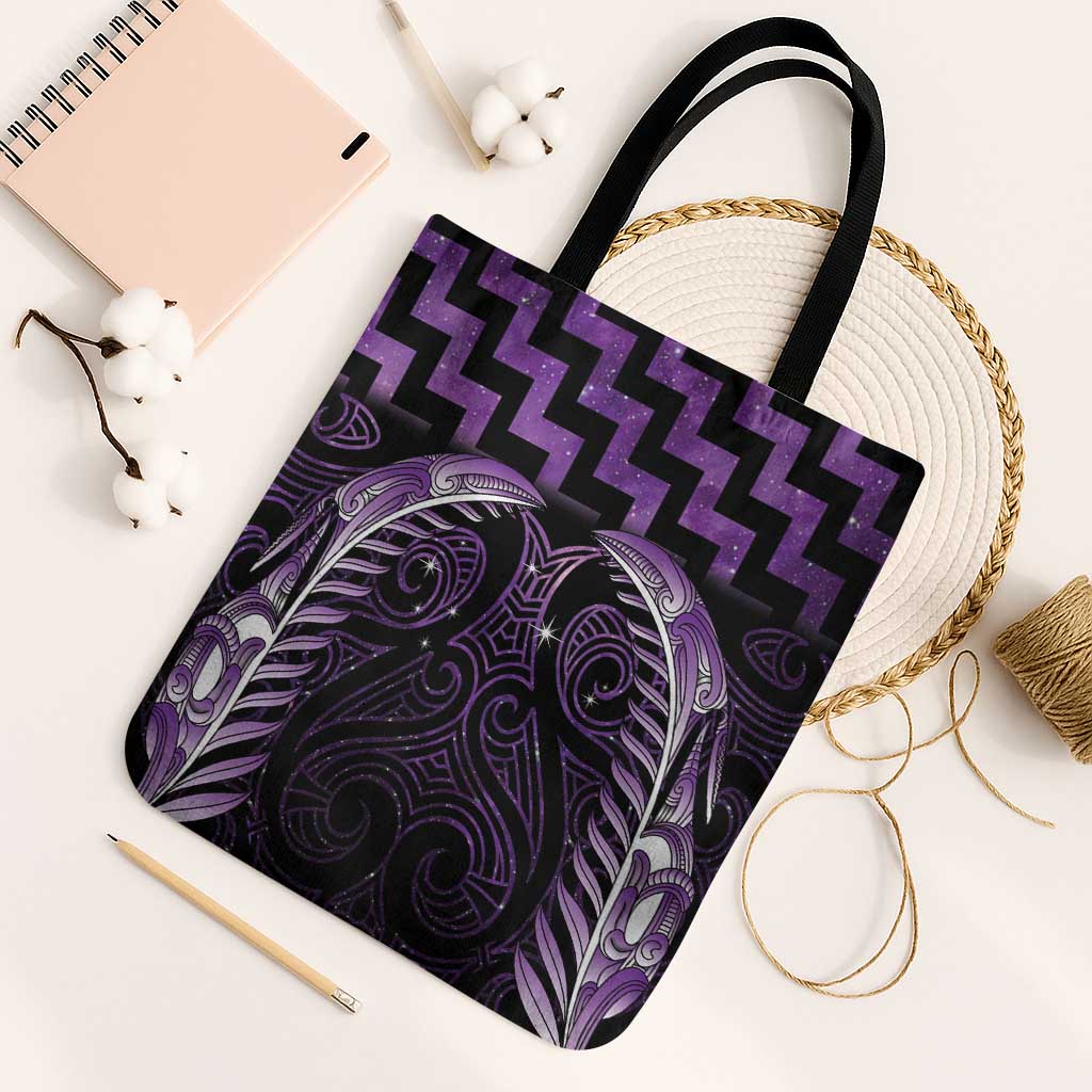 Purple Matariki New Zealand Tote Bag Maori Poutama Galaxy Vibes - Polynesian Pride