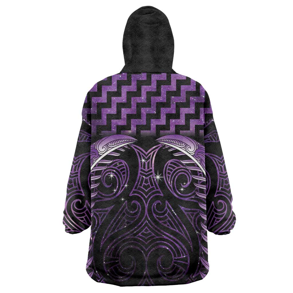 Purple Matariki New Zealand Wearable Blanket Hoodie Maori Poutama Galaxy Vibes