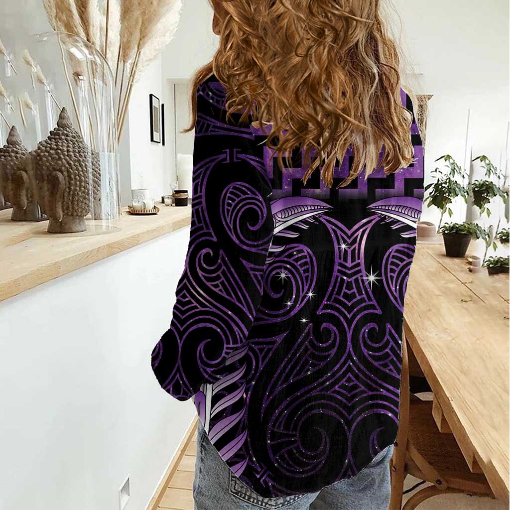 Purple Matariki New Zealand Women Casual Shirt Maori Poutama Galaxy Vibes