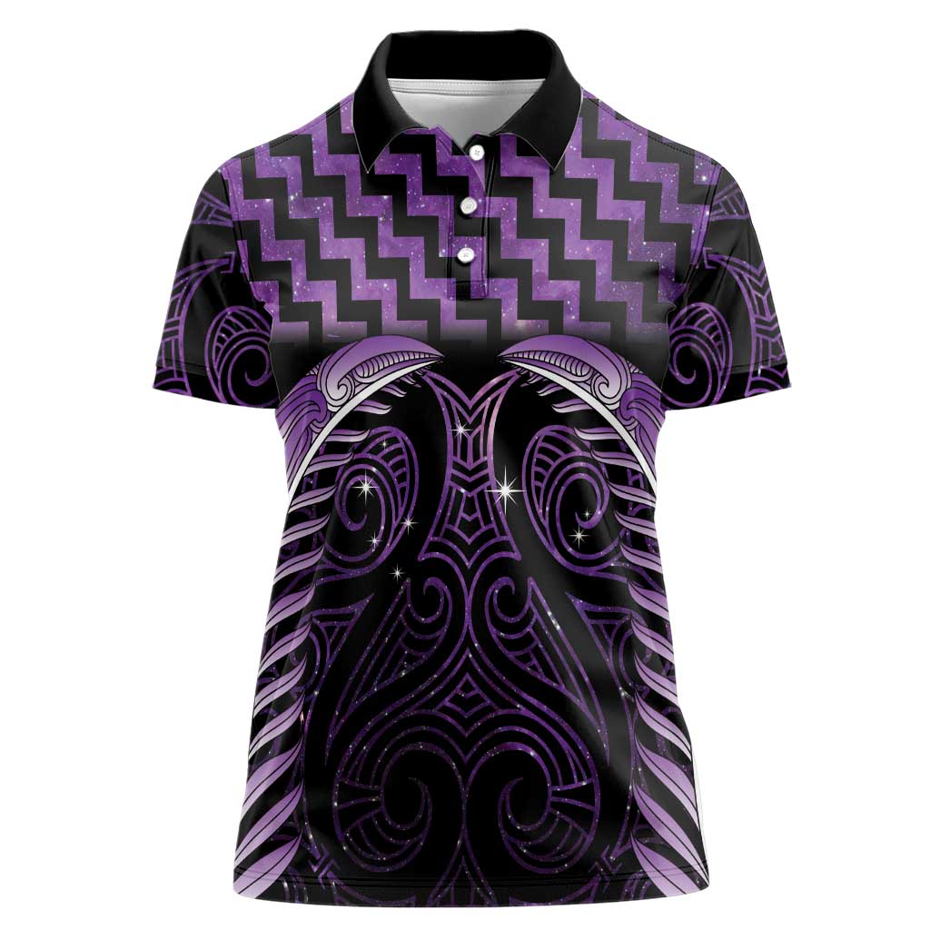 Purple Matariki New Zealand Women Polo Shirt Maori Poutama Galaxy Vibes