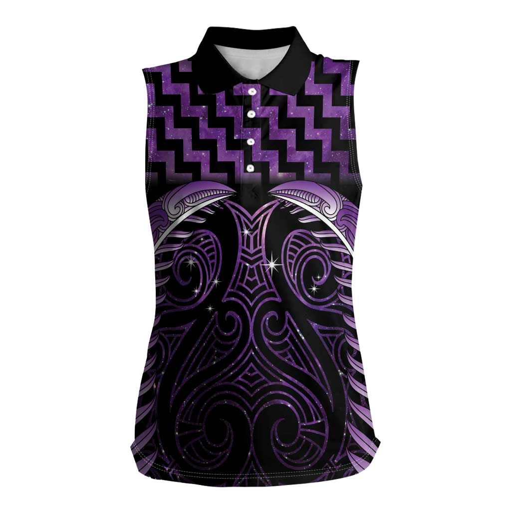 Purple Matariki New Zealand Women Sleeveless Polo Shirt Maori Poutama Galaxy Vibes