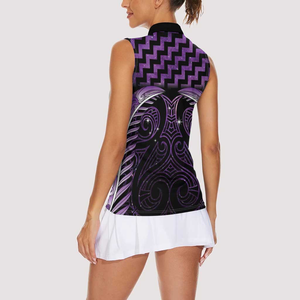 Purple Matariki New Zealand Women Sleeveless Polo Shirt Maori Poutama Galaxy Vibes