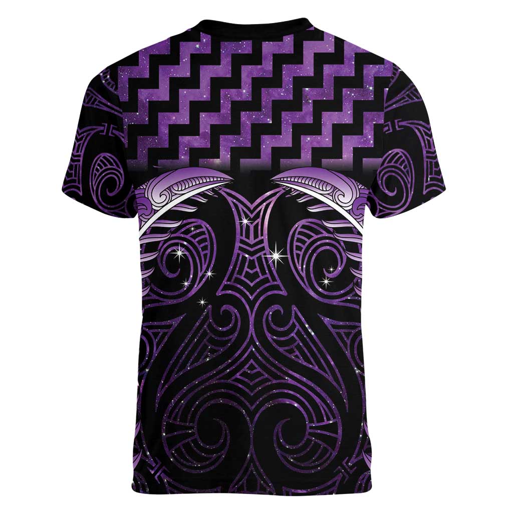 Purple Matariki New Zealand Women V-Neck T-Shirt Maori Poutama Galaxy Vibes