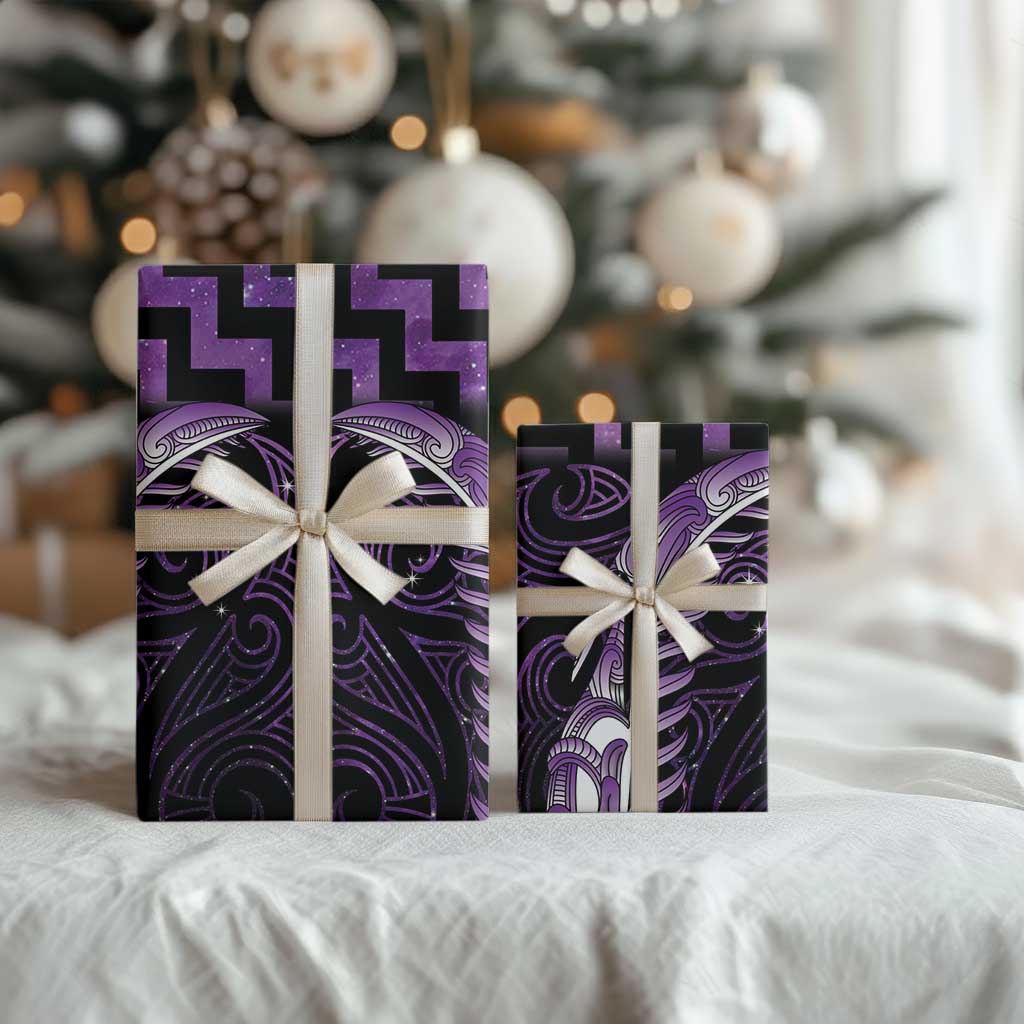 Purple Matariki New Zealand Wrapping Paper Maori Poutama Galaxy Vibes - Polynesian Pride