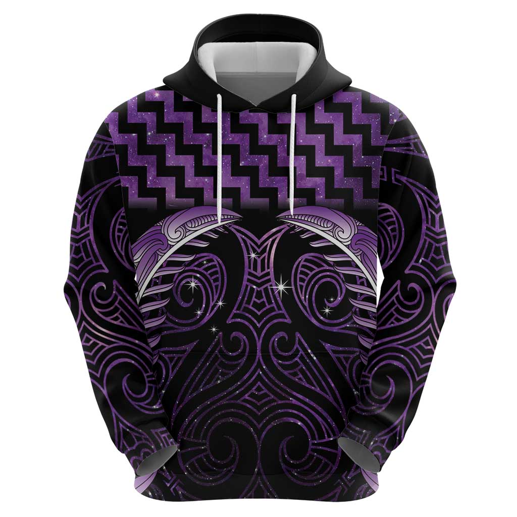 Purple Matariki New Zealand Zip Hoodie Maori Poutama Galaxy Vibes