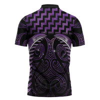 Purple Matariki New Zealand Zipper Polo Shirt Maori Poutama Galaxy Vibes - Polynesian Pride
