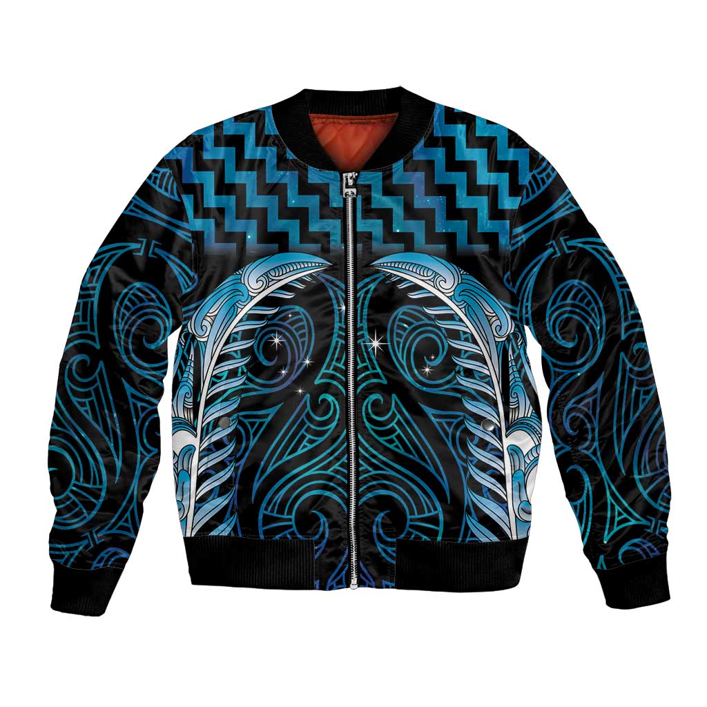 Blue Matariki New Zealand Bomber Jacket Maori Poutama Galaxy Vibes