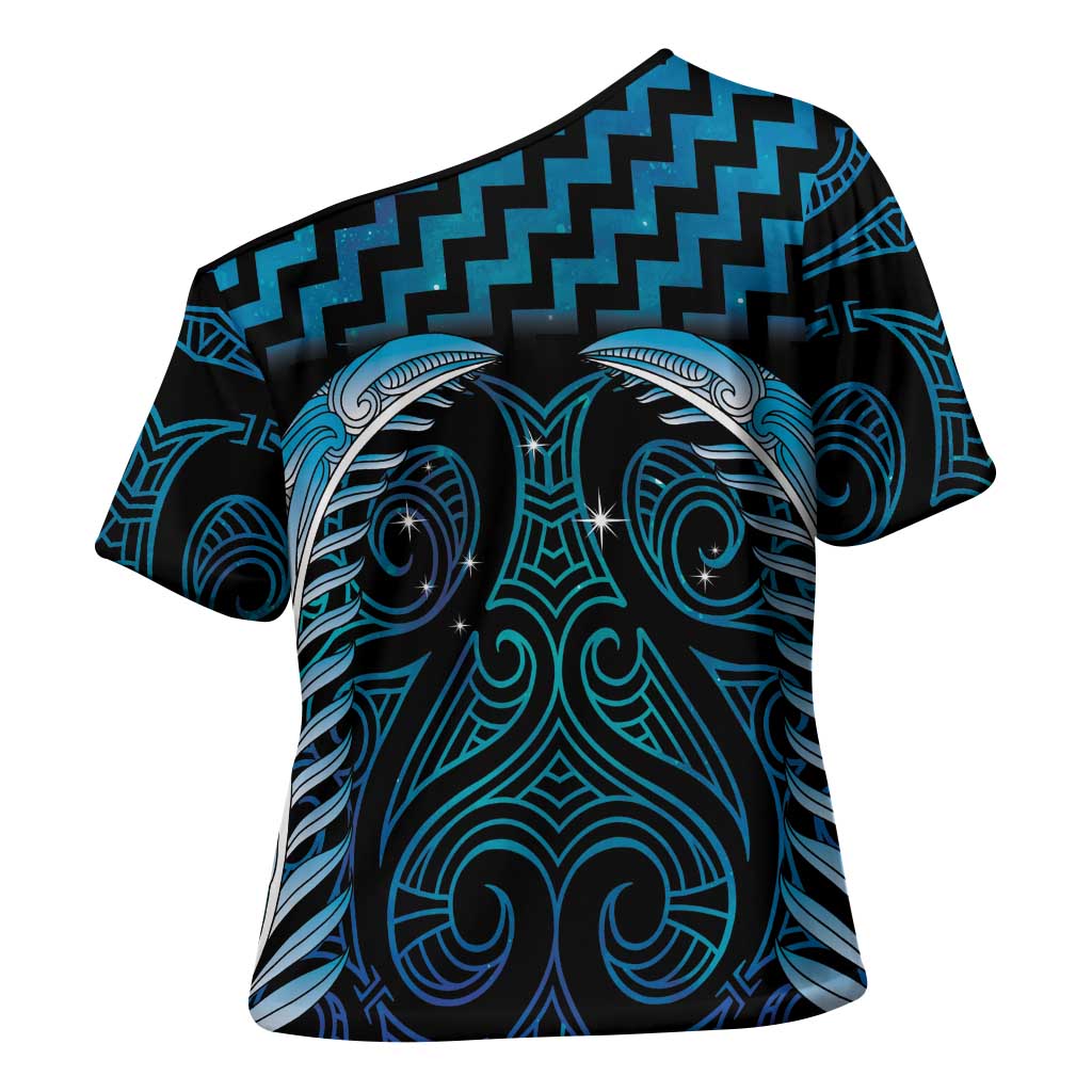 Blue Matariki New Zealand Cross Shoulder Shirt Maori Poutama Galaxy Vibes - Polynesian Pride