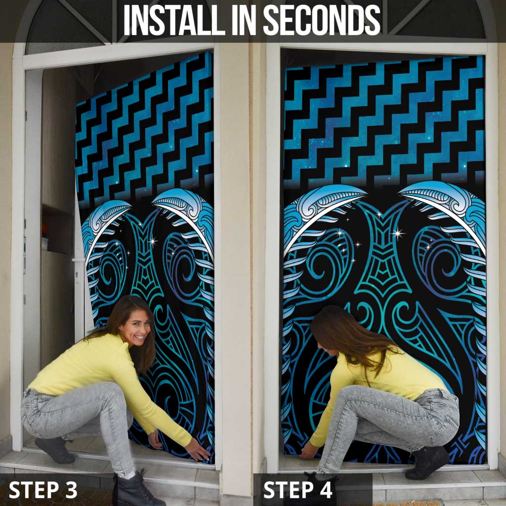 Blue Matariki New Zealand Door Cover Maori Poutama Galaxy Vibes - Polynesian Pride
