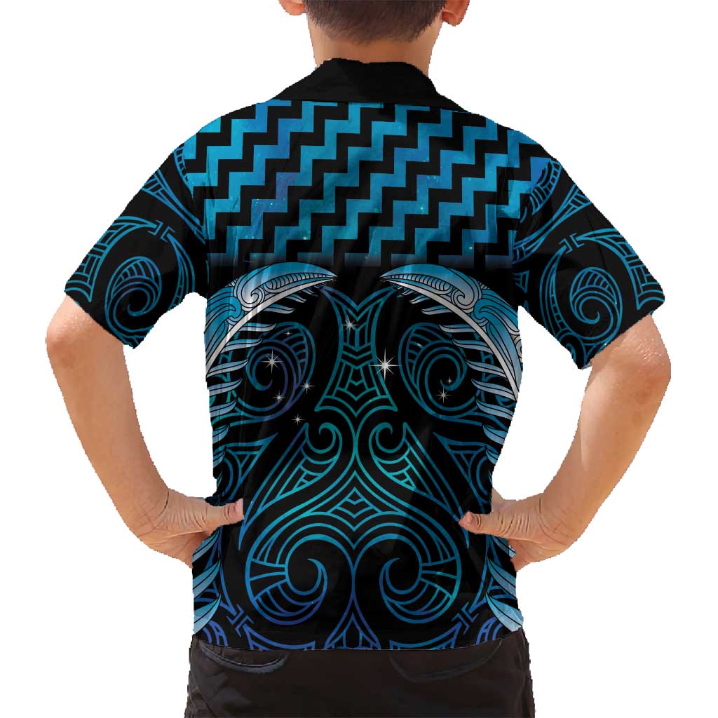 Blue Matariki New Zealand Family Matching Long Sleeve Bodycon Dress and Hawaiian Shirt Maori Poutama Galaxy Vibes