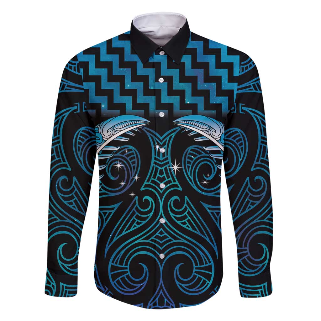 Blue Matariki New Zealand Family Matching Long Sleeve Bodycon Dress and Hawaiian Shirt Maori Poutama Galaxy Vibes