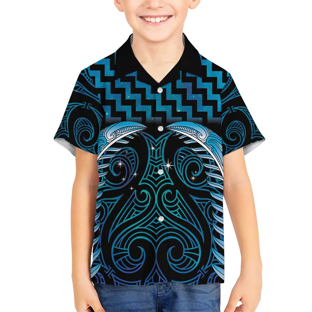 Blue Matariki New Zealand Family Matching Long Sleeve Bodycon Dress and Hawaiian Shirt Maori Poutama Galaxy Vibes
