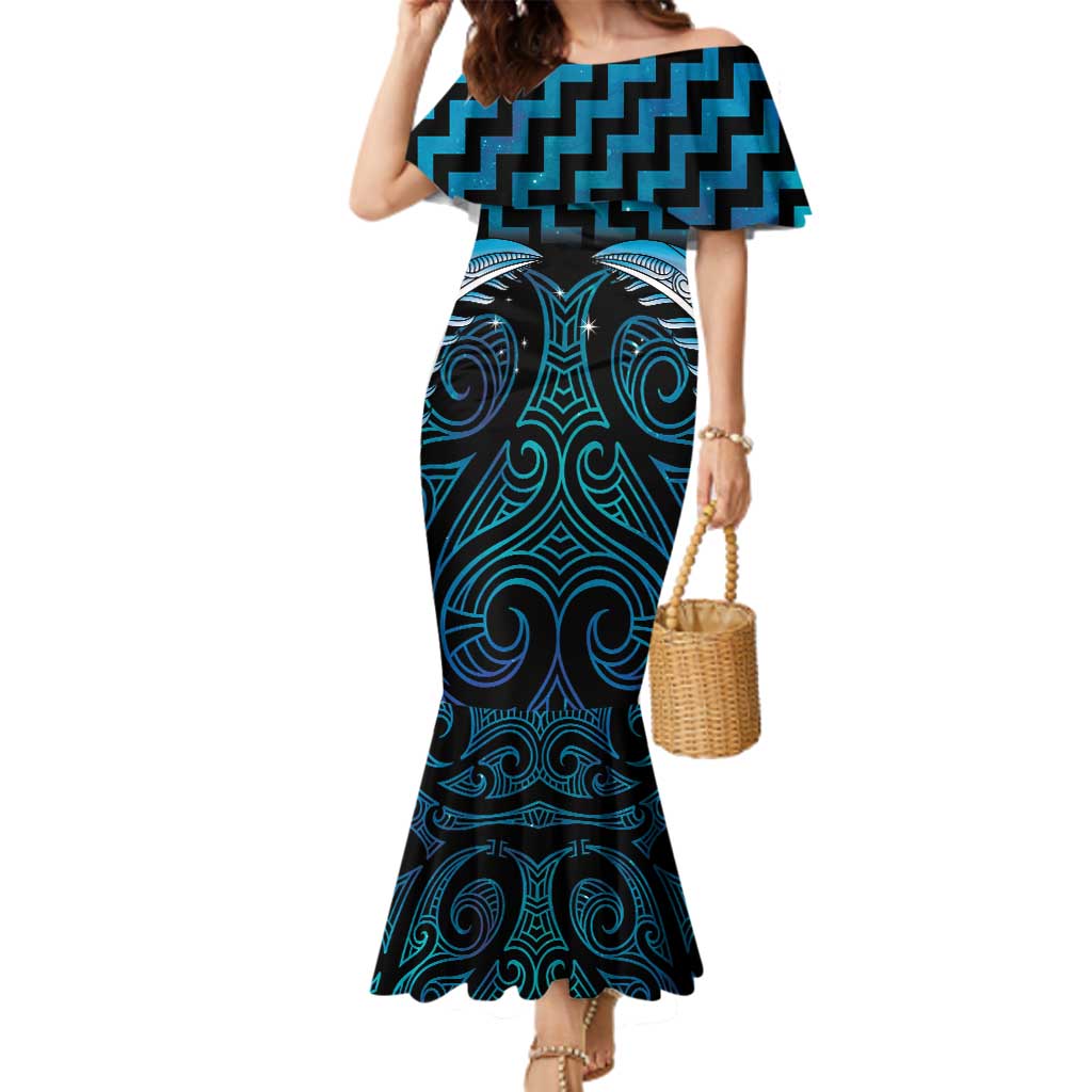 Blue Matariki New Zealand Family Matching Mermaid Dress and Hawaiian Shirt Maori Poutama Galaxy Vibes