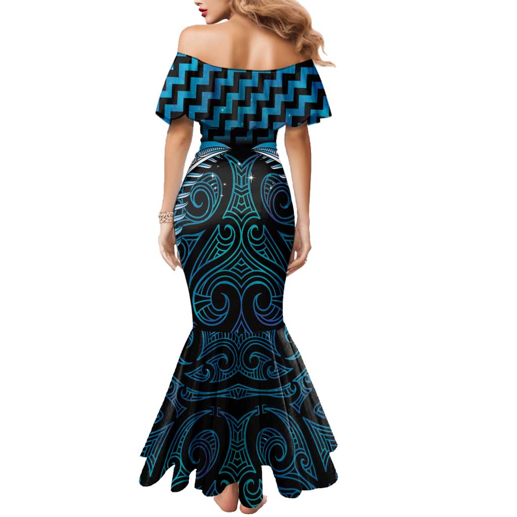 Blue Matariki New Zealand Family Matching Mermaid Dress and Hawaiian Shirt Maori Poutama Galaxy Vibes