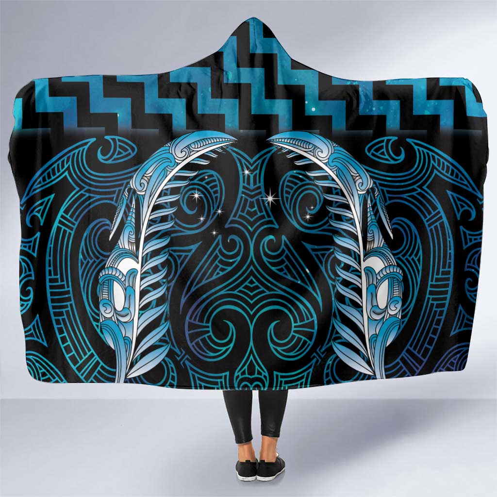Blue Matariki New Zealand Hooded Blanket Maori Poutama Galaxy Vibes