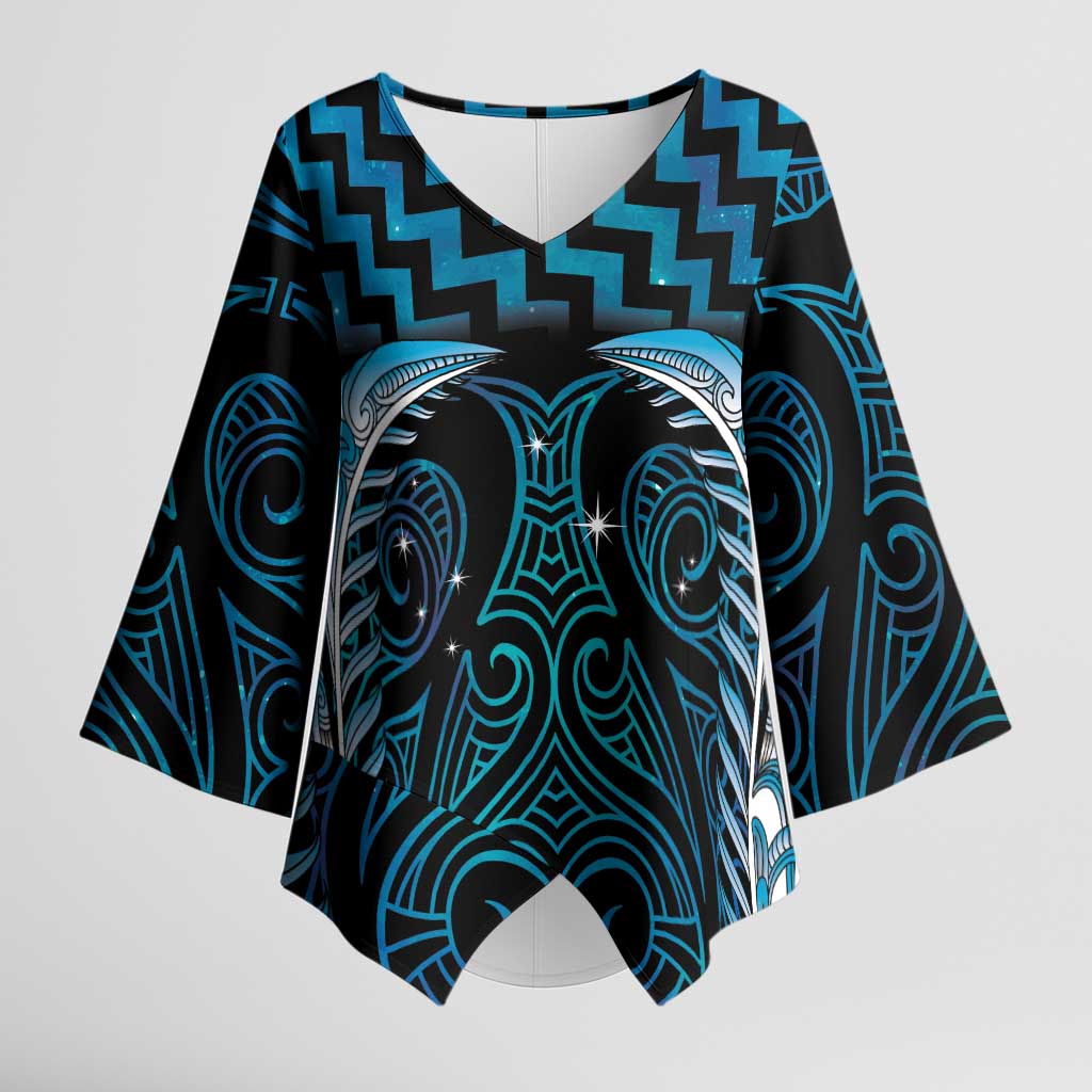Blue Matariki New Zealand Kimono Sleeve Blouse Maori Poutama Galaxy Vibes - Polynesian Pride