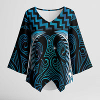 Blue Matariki New Zealand Kimono Sleeve Blouse Maori Poutama Galaxy Vibes - Polynesian Pride