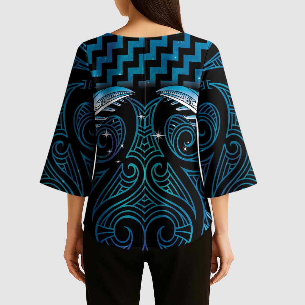 Blue Matariki New Zealand Kimono Sleeve Blouse Maori Poutama Galaxy Vibes - Polynesian Pride