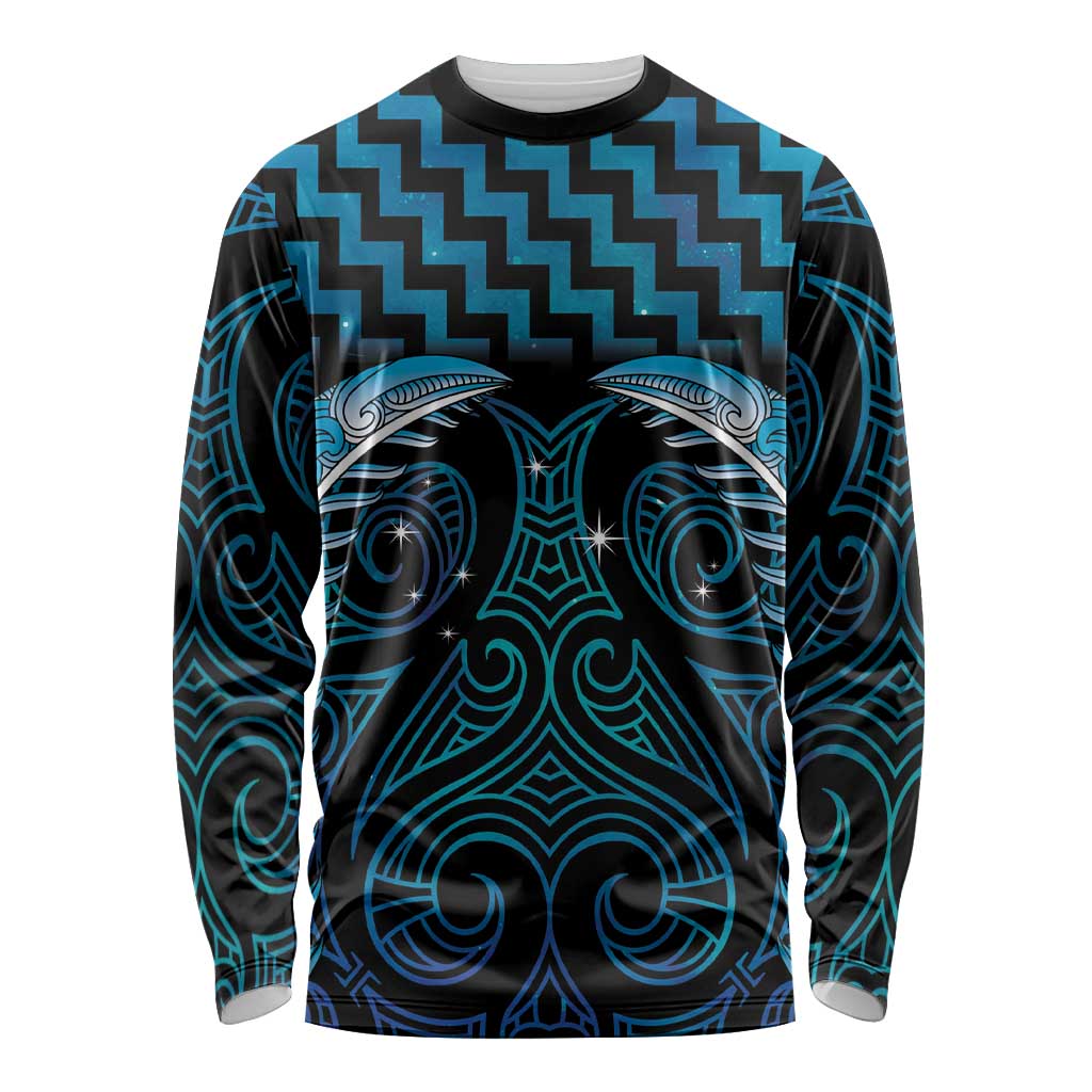 Blue Matariki New Zealand Long Sleeve Shirt Maori Poutama Galaxy Vibes