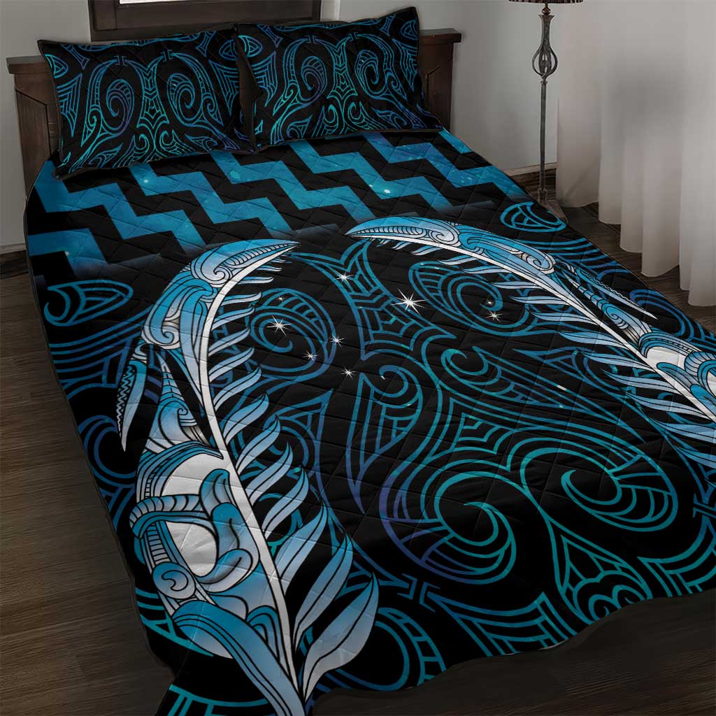Blue Matariki New Zealand Quilt Bed Set Maori Poutama Galaxy Vibes