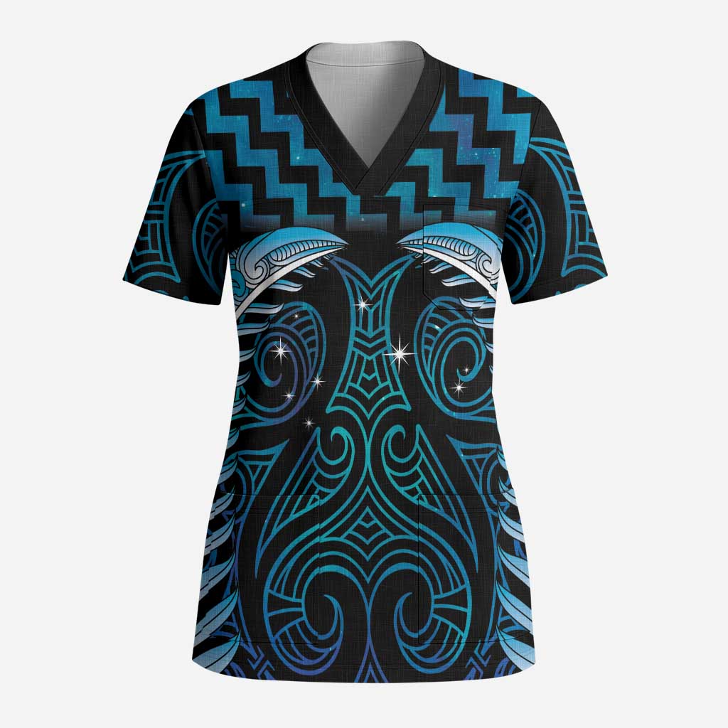 Blue Matariki New Zealand Scrub Top Maori Poutama Galaxy Vibes - Polynesian Pride