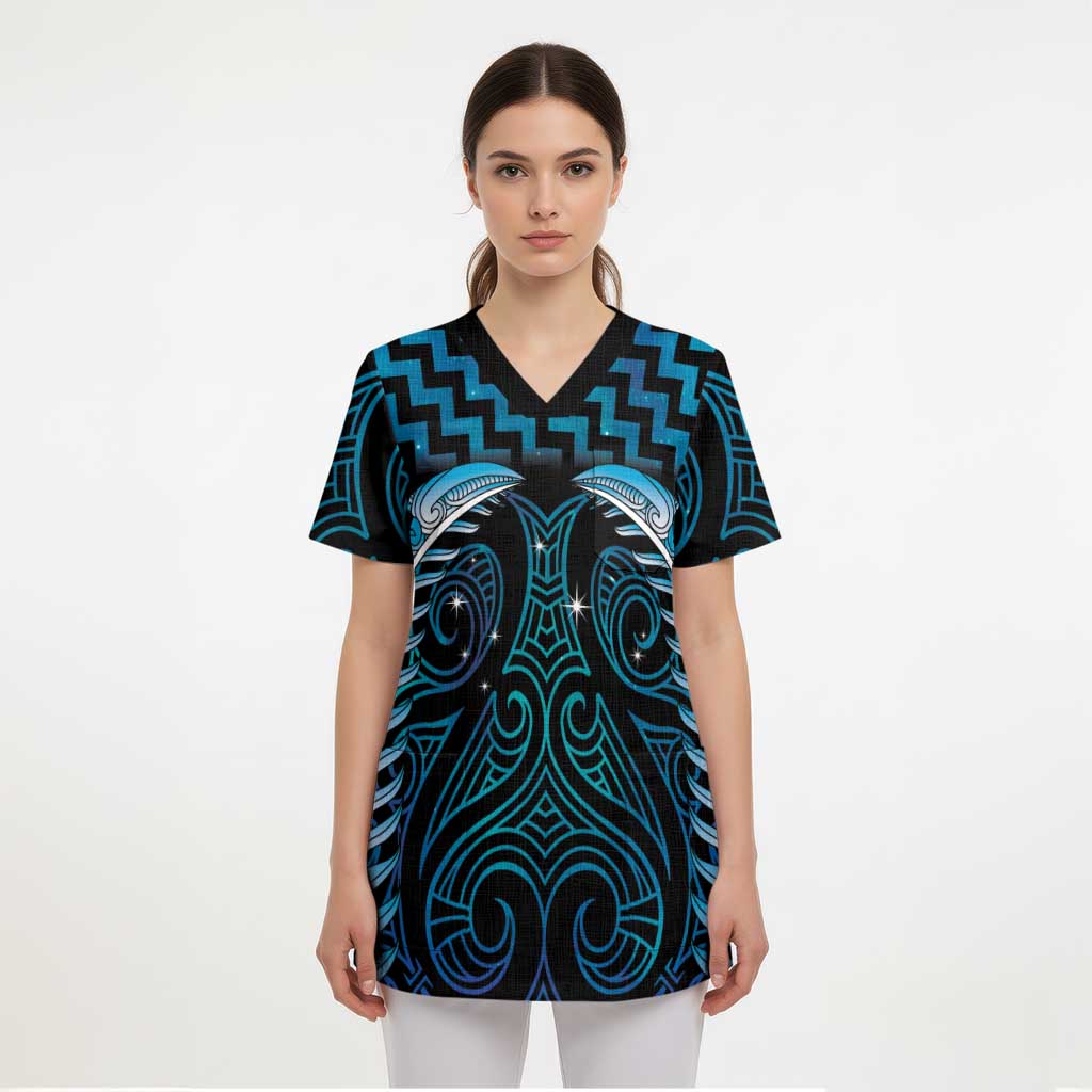Blue Matariki New Zealand Scrub Top Maori Poutama Galaxy Vibes - Polynesian Pride