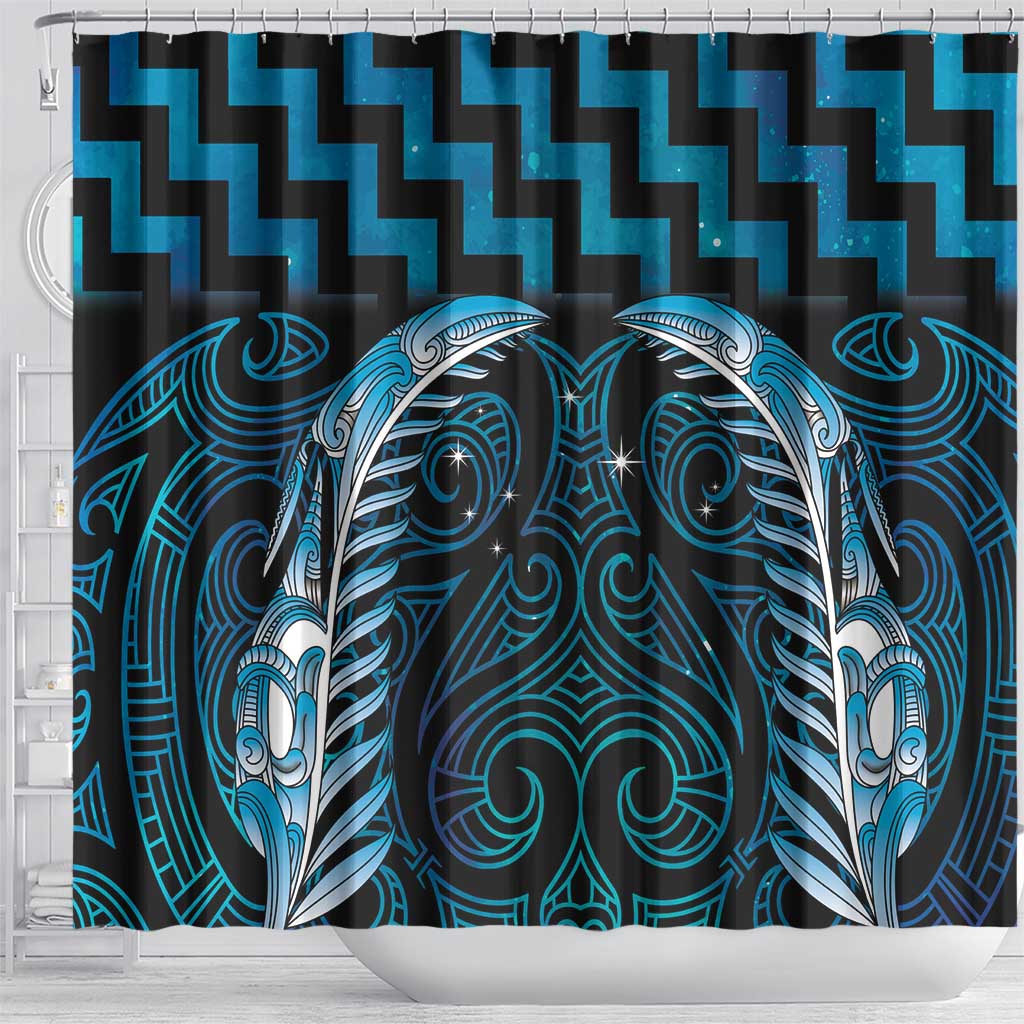 Blue Matariki New Zealand Shower Curtain Maori Poutama Galaxy Vibes