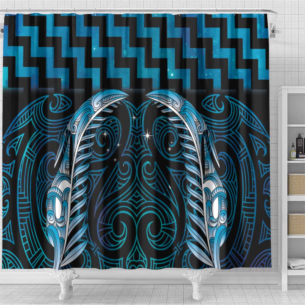 Blue Matariki New Zealand Shower Curtain Maori Poutama Galaxy Vibes