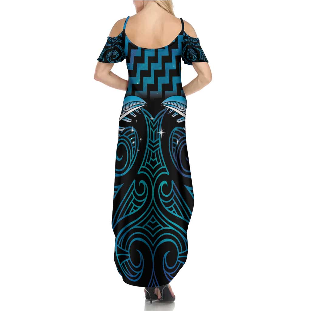 Blue Matariki New Zealand Summer Maxi Dress Maori Poutama Galaxy Vibes