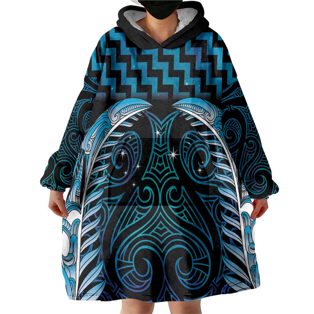 Blue Matariki New Zealand Wearable Blanket Hoodie Maori Poutama Galaxy Vibes