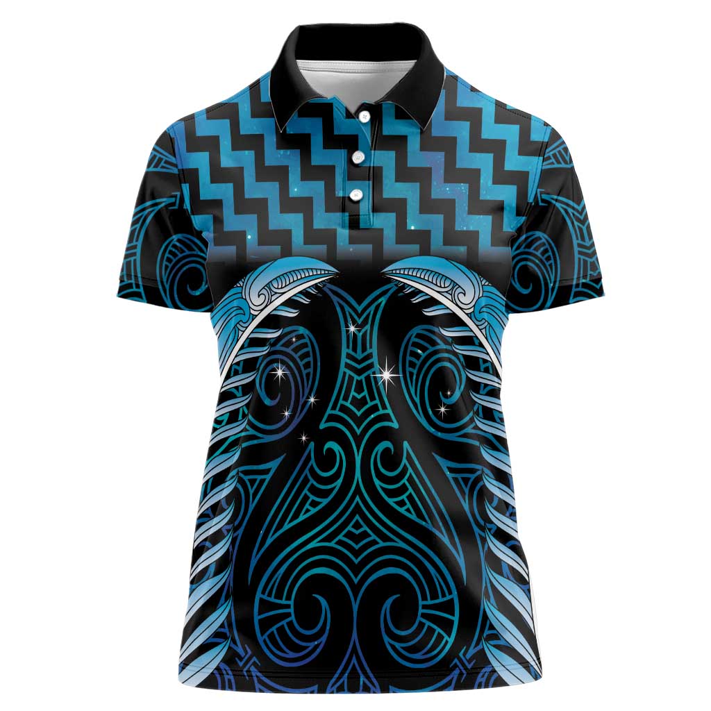 Blue Matariki New Zealand Women Polo Shirt Maori Poutama Galaxy Vibes