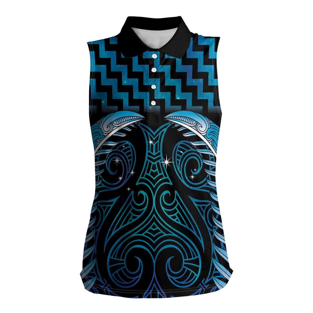 Blue Matariki New Zealand Women Sleeveless Polo Shirt Maori Poutama Galaxy Vibes