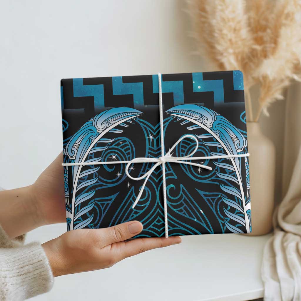 Blue Matariki New Zealand Wrapping Paper Maori Poutama Galaxy Vibes - Polynesian Pride