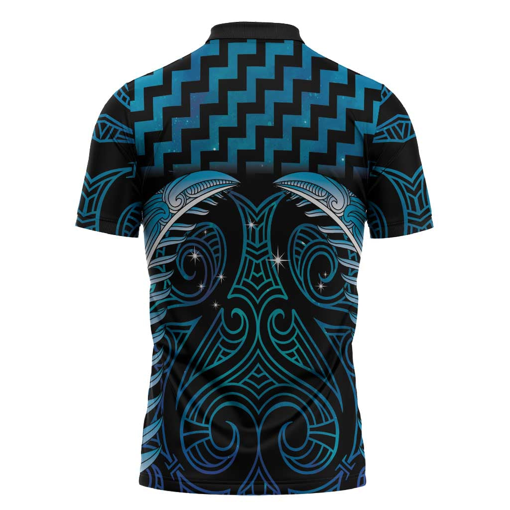 Blue Matariki New Zealand Zipper Polo Shirt Maori Poutama Galaxy Vibes - Polynesian Pride